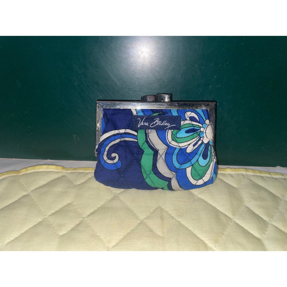Vera Bradley Mediterranean Blue Mosaic Quilted Cotton Kiss Lock Coin Purse Pouch